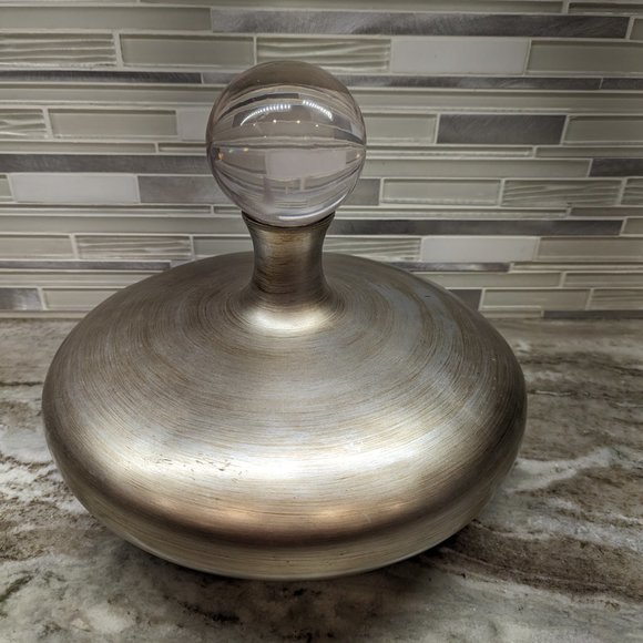 Carolyn Kinder Mid Century Brushed Aluminum vase with clear Ball 10"x 11" - Picture 2 of 14